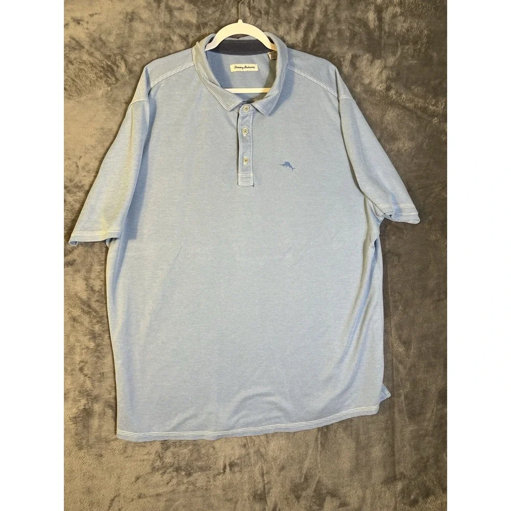 Tommy Bahama Mens 2XLB Emfielder Polo Shirt Blue Short Sleeve Marlin Logo Tall